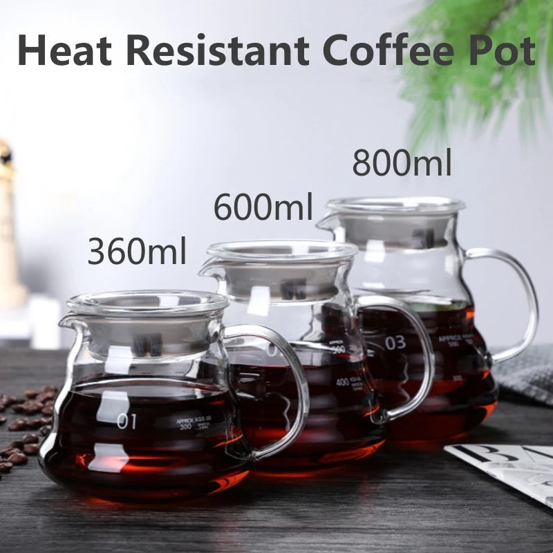 Cafetera de Vidrio Resistente al Calor con Tapa – 360 ml / 600 ml / 800 ml | Tetera Transparente para Café o Té